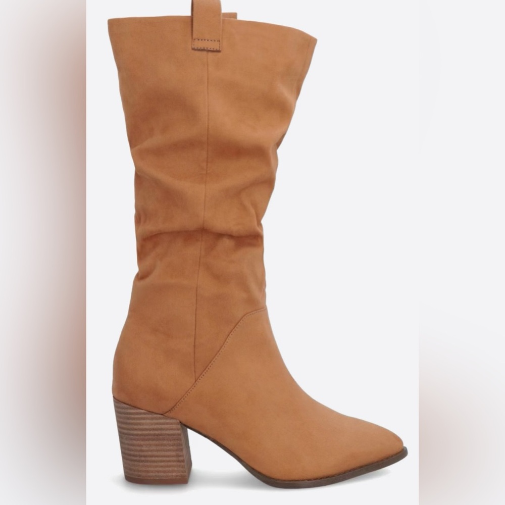 Tan faux suede Tariq Tall Shaft Bootie, Size 8